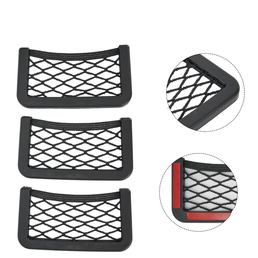 3PCS Universal Car Seat Organizer Mesh Net Pocket Black