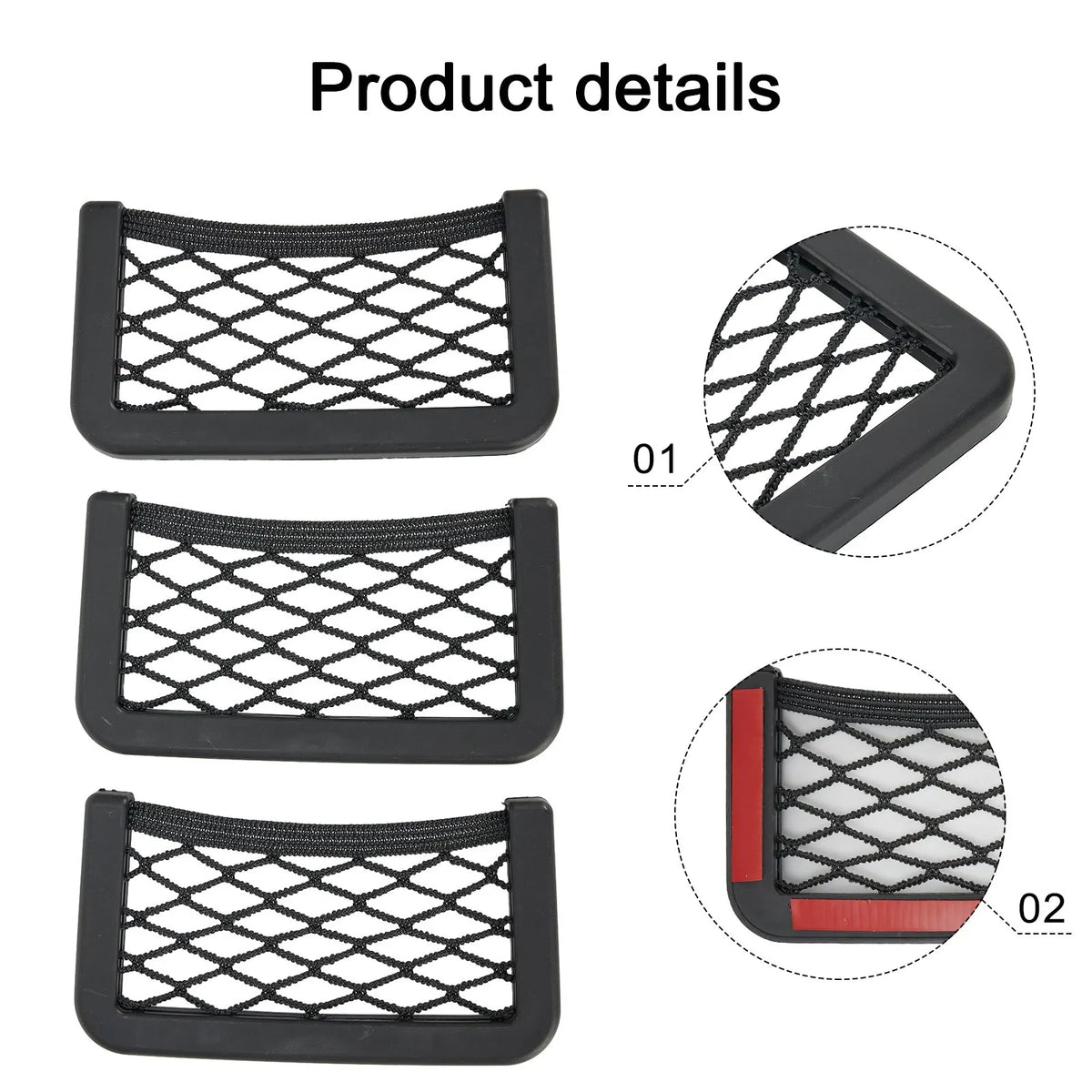 3PCS Universal Car Seat Organizer Mesh Net Pocket Black