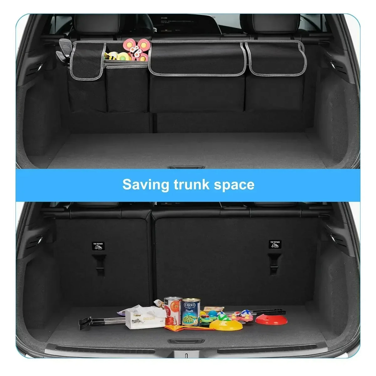 2-in-1 Car Trunk & Backseat Organizer High-Capacity Oxford Storage Bag Black