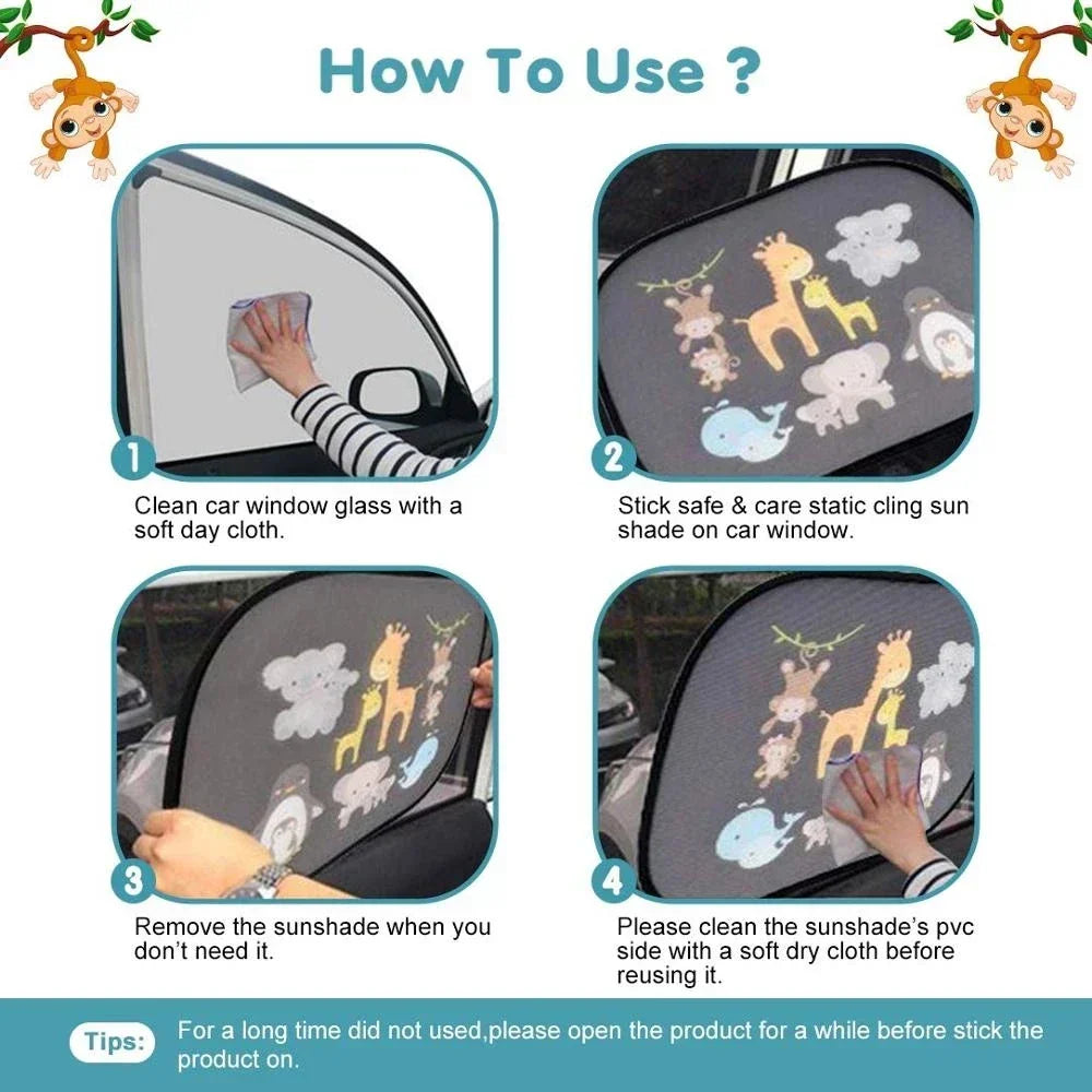 2Pcs Cartoon Car Side Window Sunshade Electrostatic Adsorption Black