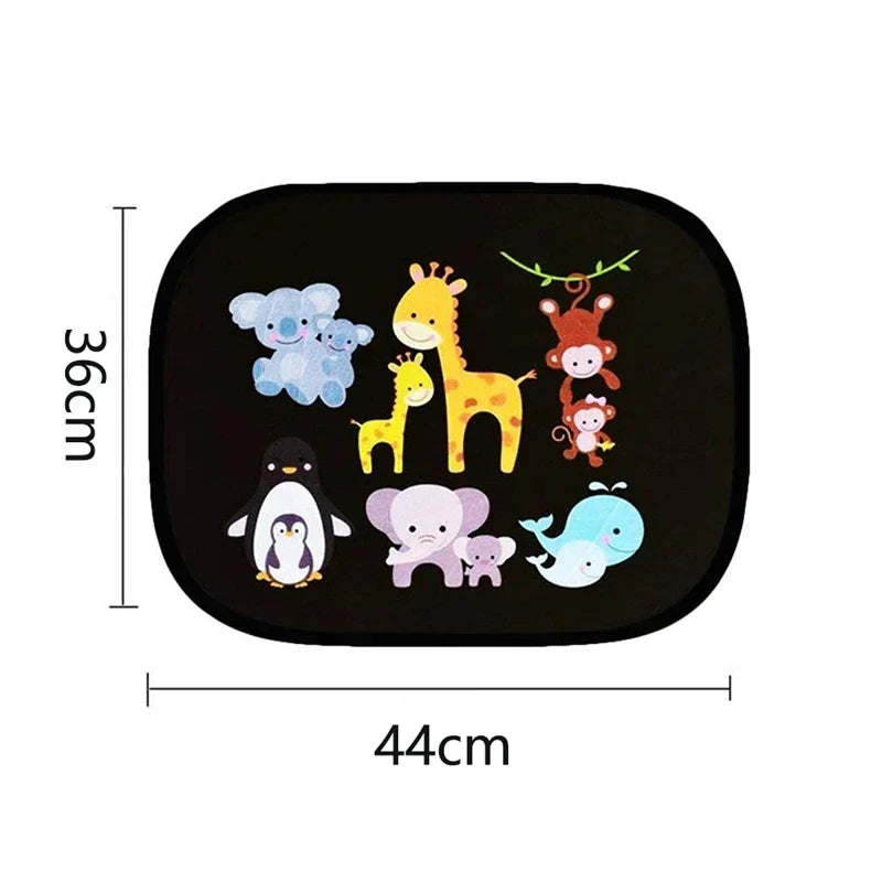 2Pcs Cartoon Car Side Window Sunshade Electrostatic Adsorption Black
