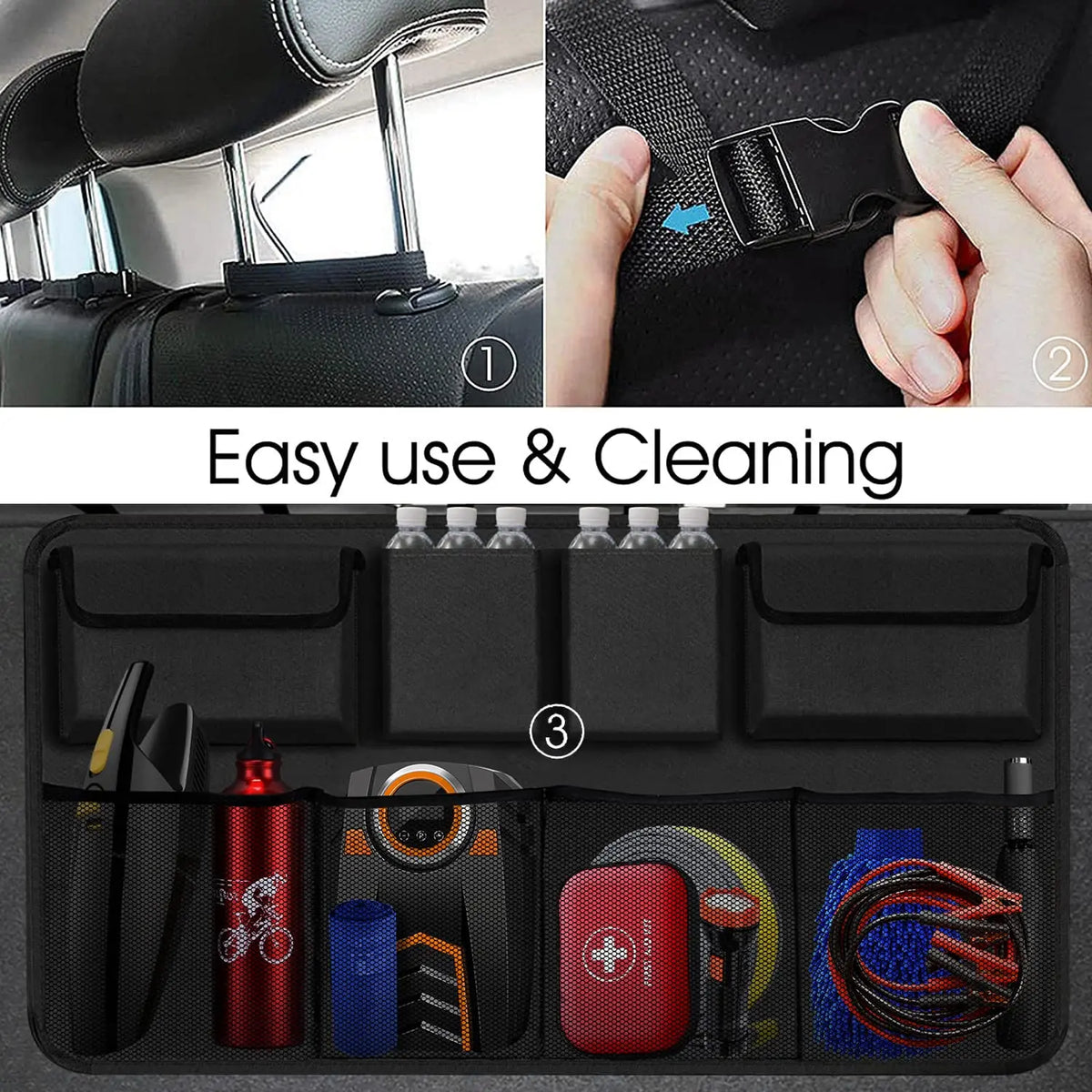 Hanging Car Trunk Organizer Backseat Storage with 8 Large Pockets Black