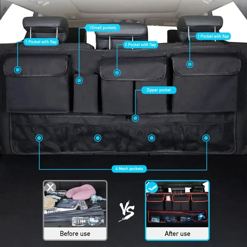 Back Seat Car Trunk Hanging Storage Bag 9 Pocket Organizer Black