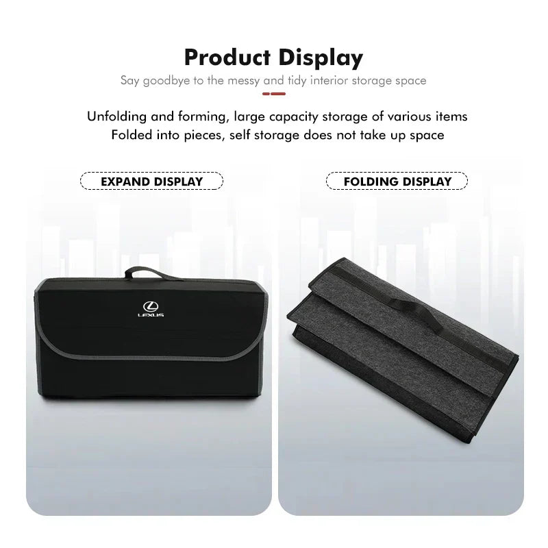 Large Car Seat Rear Storage Pouch–Soft Felt Trunk Organizer Bag Black