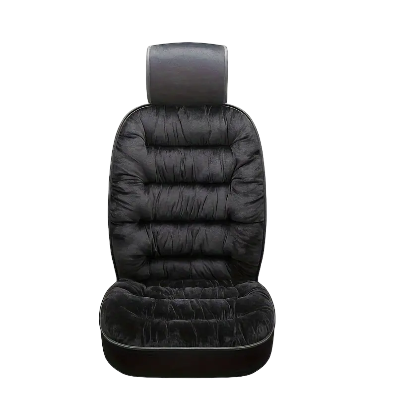 Winter Plush Car Front Seat Cushion - Universal Fit with Backrest (Single Seat, Black)