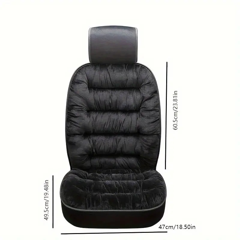 Winter Plush Car Front Seat Cushion - Universal Fit with Backrest (Single Seat, Black)