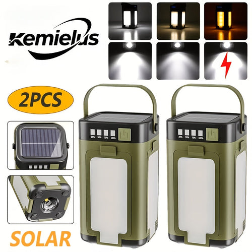 2-Pack Camping LED Lights – Solar Foldable Tent Lamp with 6 Modes