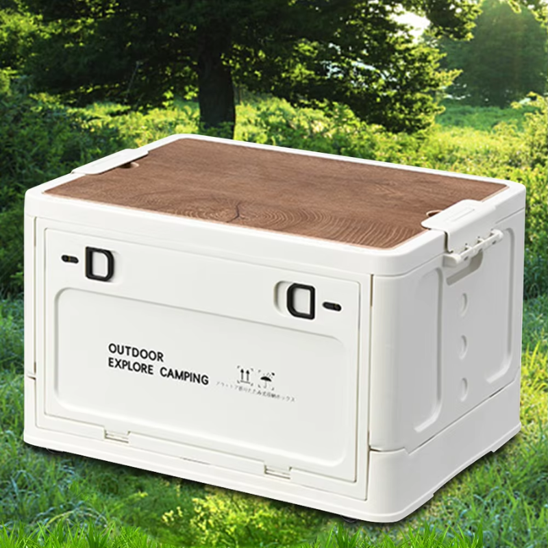 Portable Multifunctional Folding Car Storage Box with Wooden Lid