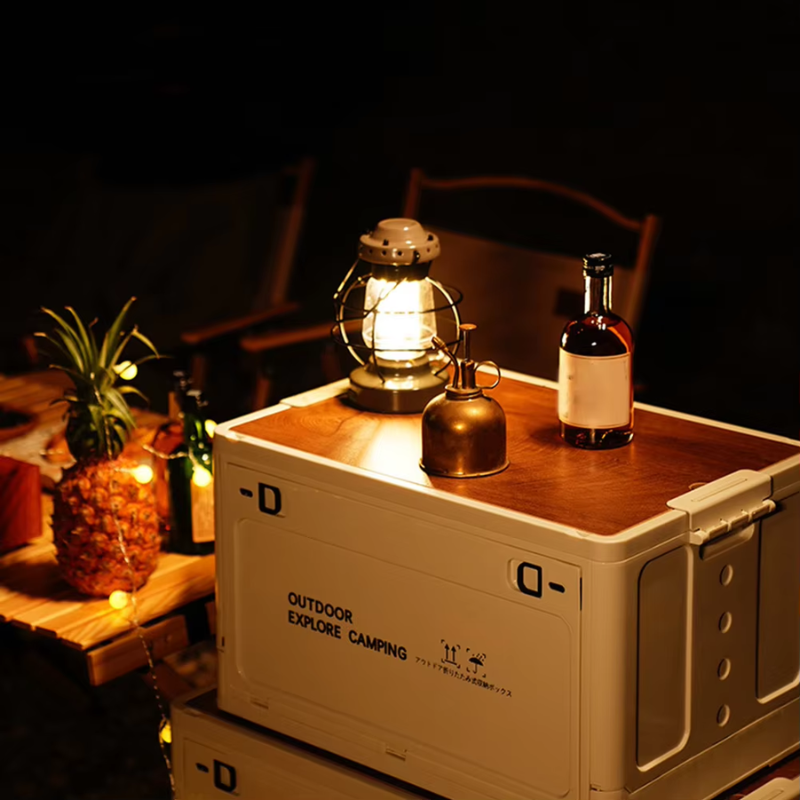 Portable Multifunctional Folding Car Storage Box with Wooden Lid